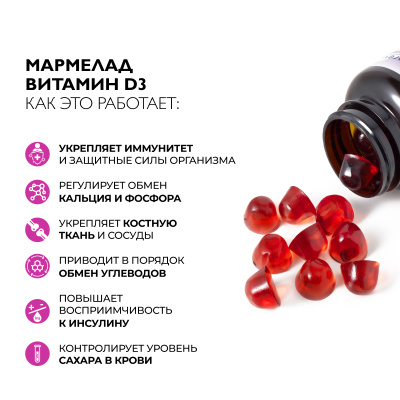 Мармелад Budgums, Витамин Д3 600МЕ, со вкусом винограда, 60 пастилок Dr. Zubareva
