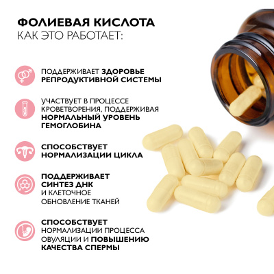 Фолиевая кислота, 60 капсул